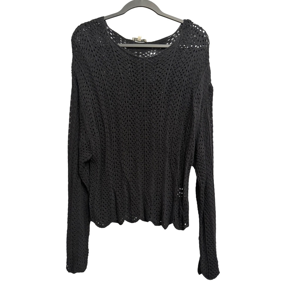 Z Supply Black Open Knit Pointelle Chevron Sweater Large Y2K Fairy Grunge Boho